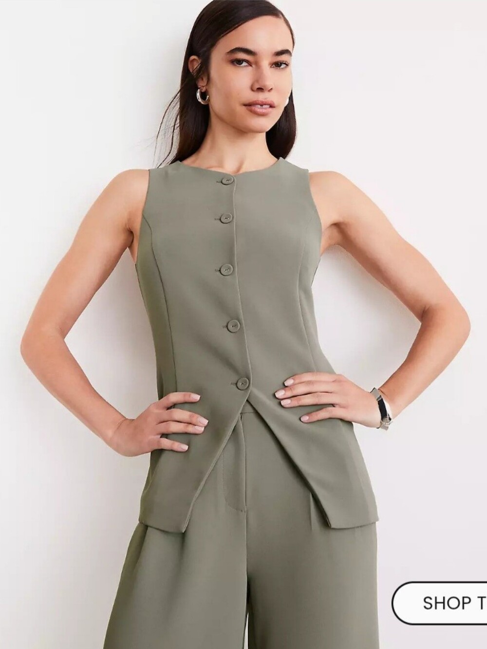 LOFT Versa Crepe Drape High Neck Vest Olive Green Women's Size XS - NWT